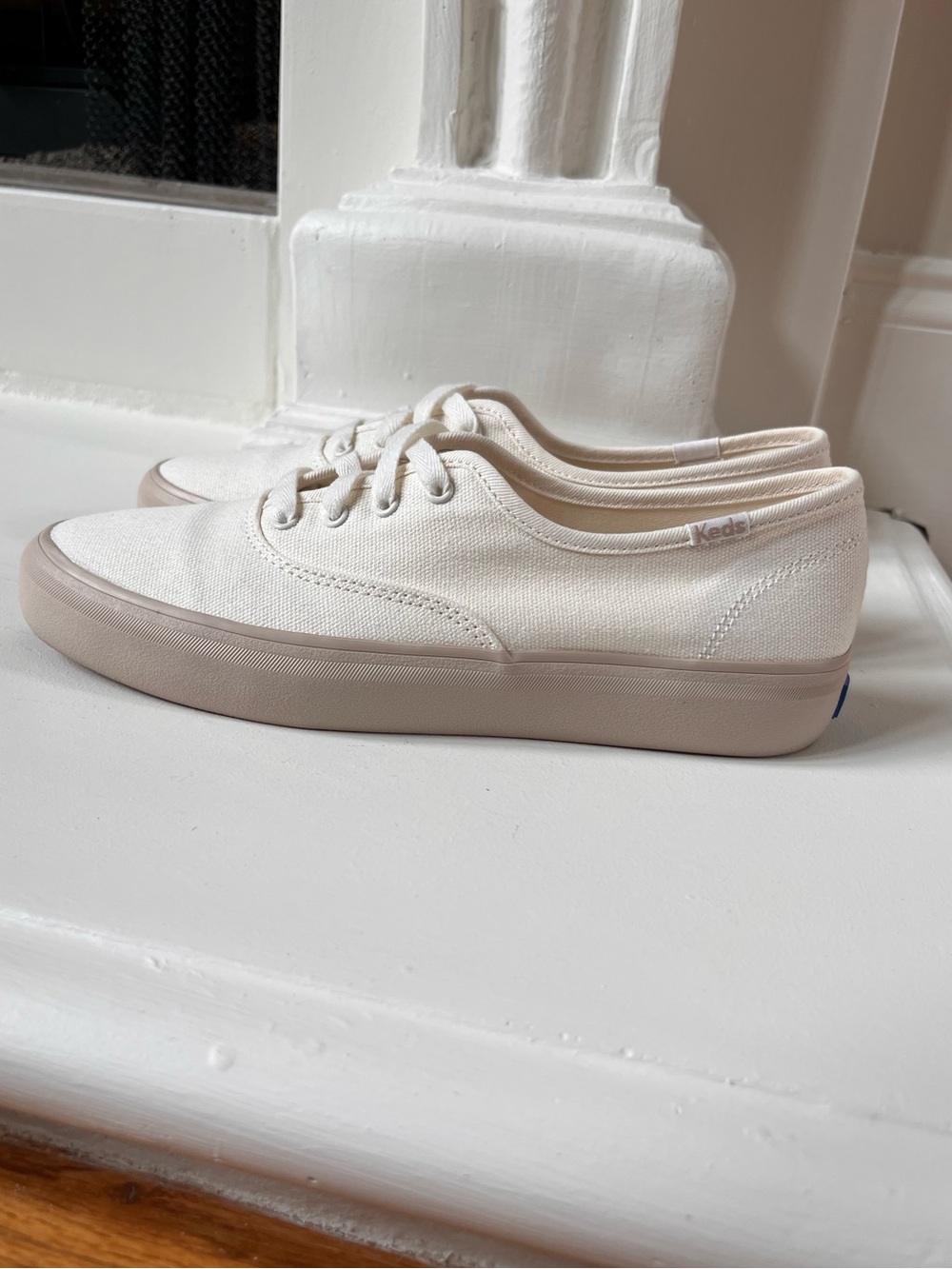 Keds Women's Off-White Canvas Low Profile Lace-Up Sneakers with Taupe Sole - Picture 4 of 7